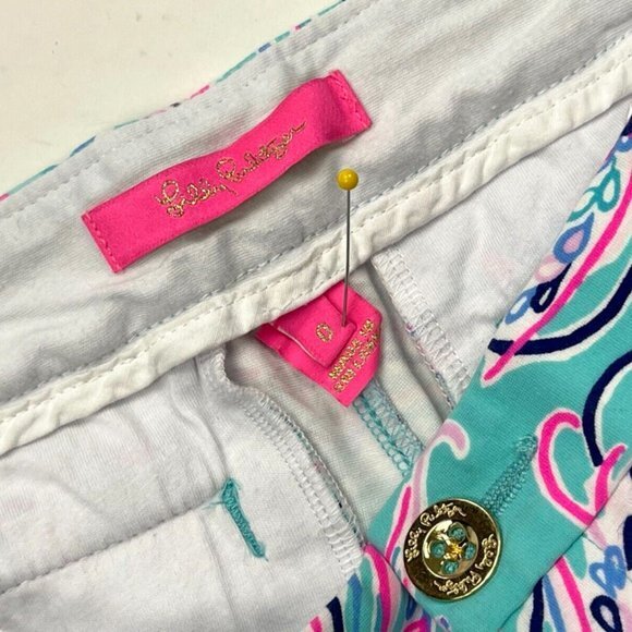Lilly Pulitzer Buttercup Knit Shorts Women 0 EUC‎ Stretched Pockets Scalloped - Picture 4 of 13